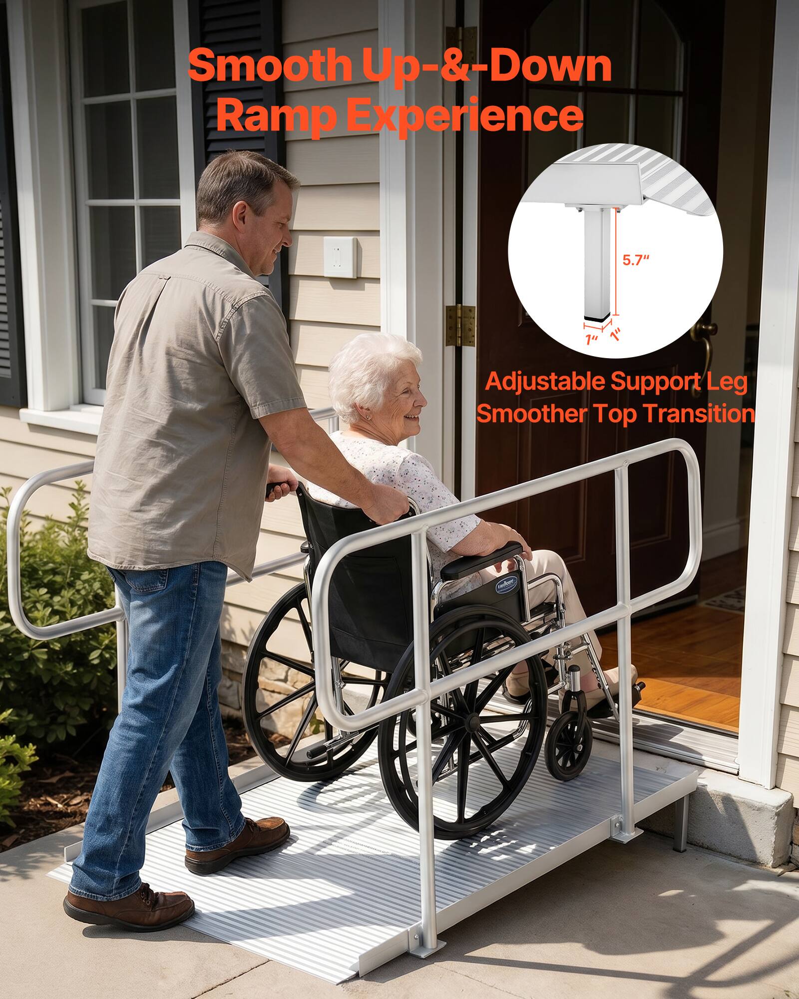 Smooth Up-&-Down Ramp Experience  
5.7" 1" Adjustable Support Leg  
Smoother Top Transition