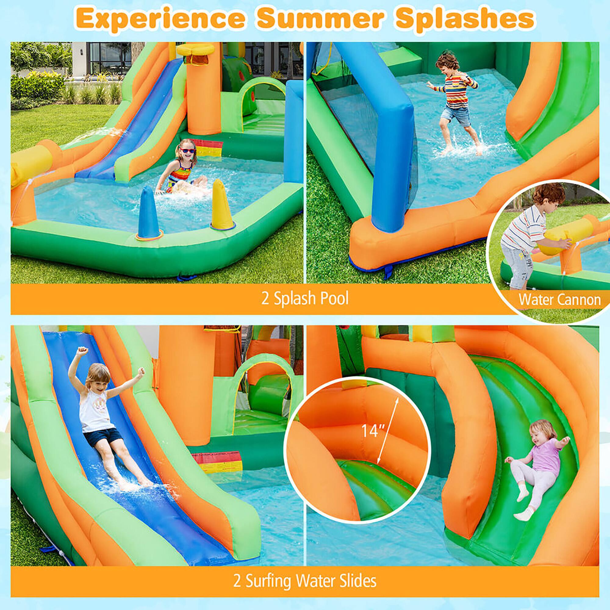 Experience Summer Splashes

2 Splash Pool

2 Surfing Water Slides

Water Cannon

14"