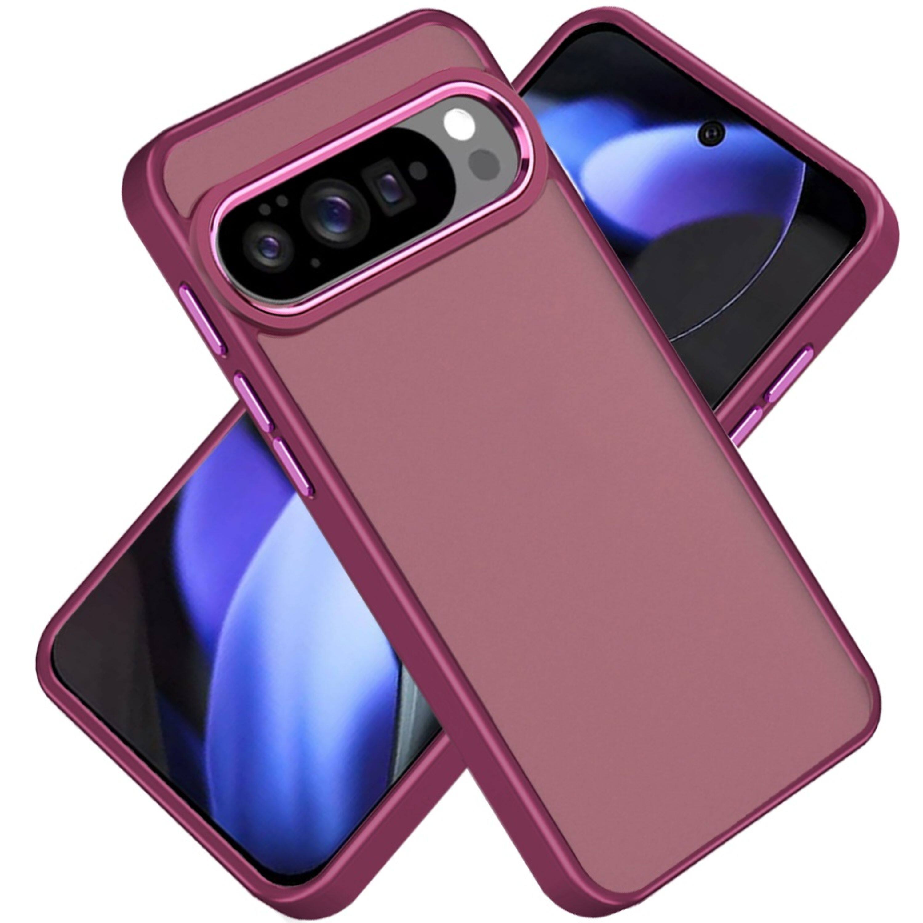 Angle. Kitcheniva - Slim Clear Hybrid Case With Metallic Buttons And Tempered Glass For Google Pixel 10/Pixel 10 Pro Burgundy - Burgundy.