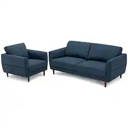 Kadyn - 2 Pieces Upholstered Sofa Set with Removable Cushion Covers-Navy, Sectional Sofa Couch Living Room Sleeper Set - Blue