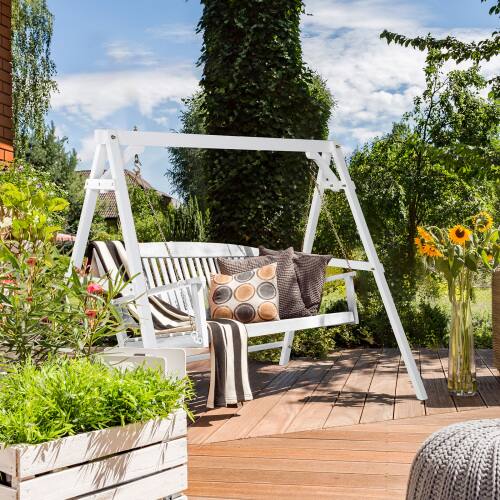 Alt View 6. Winado - 5FT Wooden Porch Swing Frame Only A-Frame Porch Swing Stand w/ Stability Bar, Wood Swing Hanger for Outdoor Garden Patio - White.
