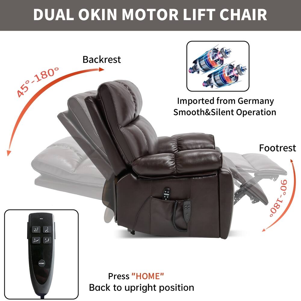 DUAL OKIN MOTOR LIFT CHAIR  
Backrest BILDATION 45-180  
Imported from Germany  
Smooth&Silent Operation  
Footrest 90-180  
HOWE  

Press "HOME" Back to upright position