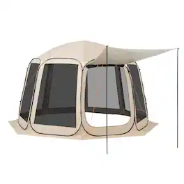 VEVOR - Screen House Tent, 12 x 11 ft, 10-12 Person Pop Up Screen Tent with Extended Awning, Portable Screened in Canopy - Beige