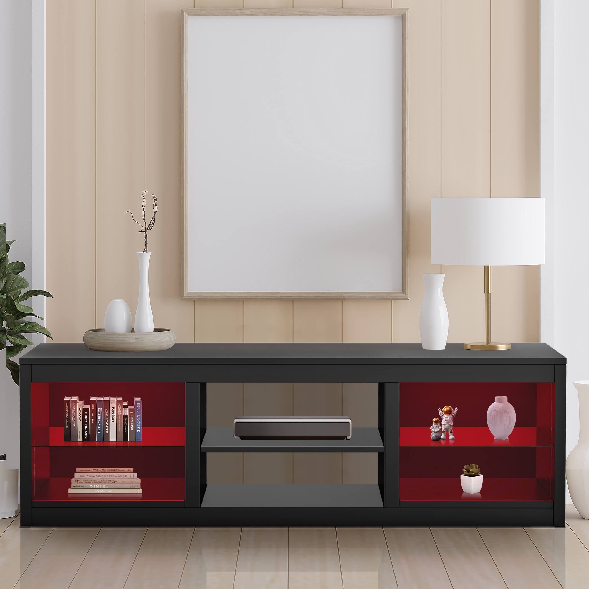 Alt View 3. Ihomeadore - 66" TV Stand with Open Storage Shelves Media Console for TVs up to 75" - Black.