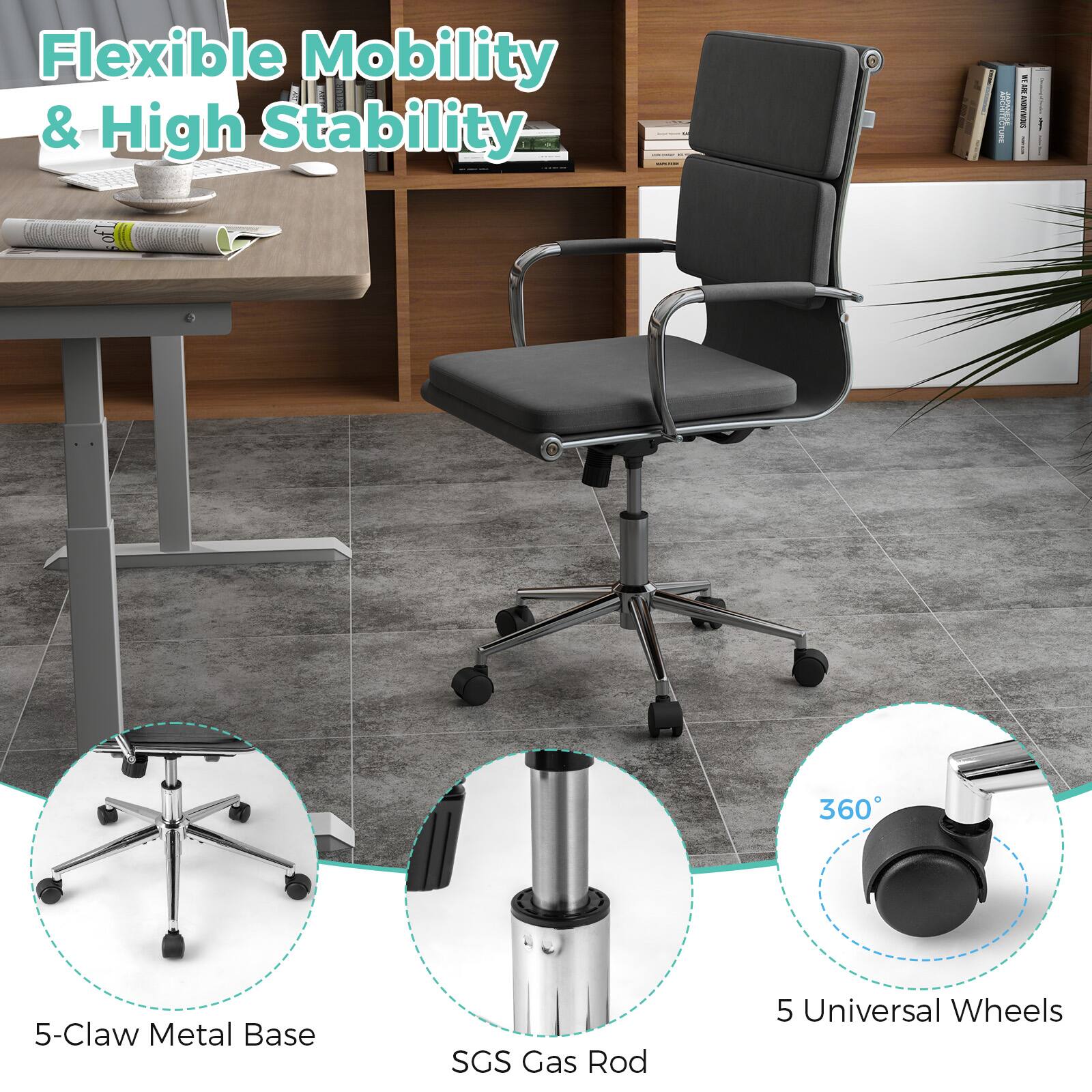Flexible Mobility & High Stability

- 5-Claw Metal Base
- SGS Gas Rod
- 360°
- 5 Universal Wheels