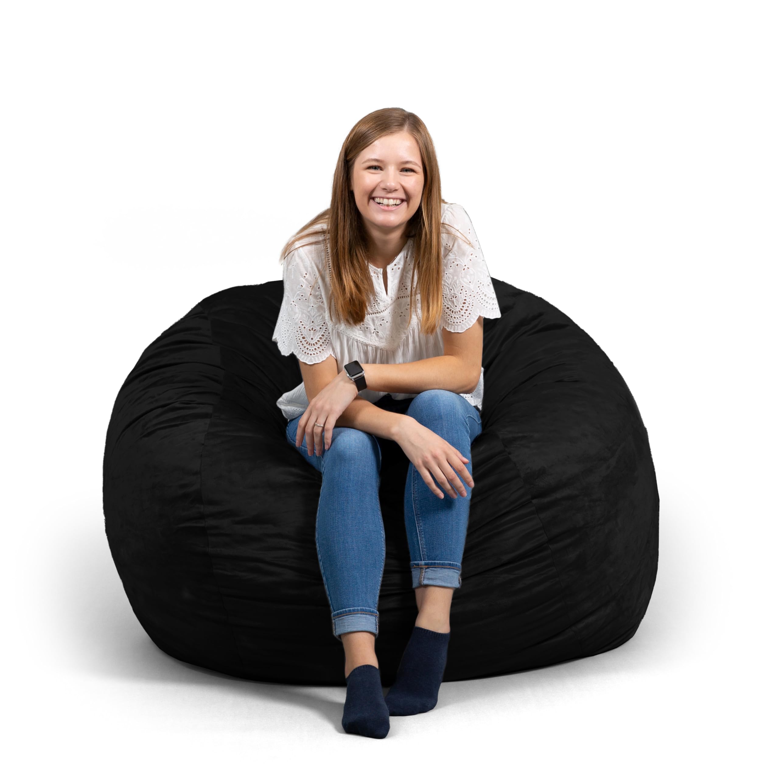 JETRANSPORT - Fuf Large Foam Filled Bean Bag Chair With Removable Cover Black Plush Soft Polyester 4 Feet COMFORT - Default