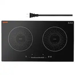 VEVOR - Induction Cooktop 24inch 2 Burners Built-in Electric Stove 110V 1800W, Low-Power Continuous Heating, Induction Burner - Black