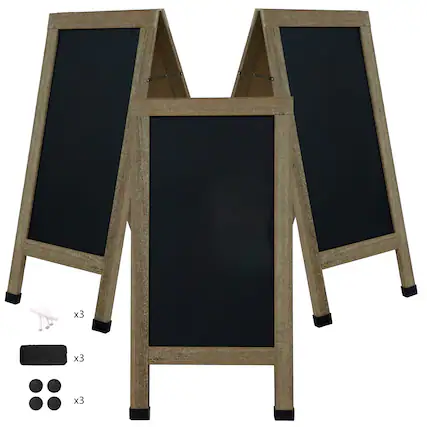 Front. Sunnydaze - 40" x 20" Chalkboard with Chalk and Eraser - 4pk - Weathered Wood.