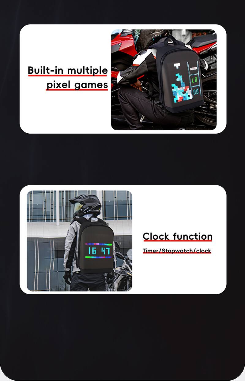 Built-in multiple pixel games

Clock function
Timer/Stopwatch/clock