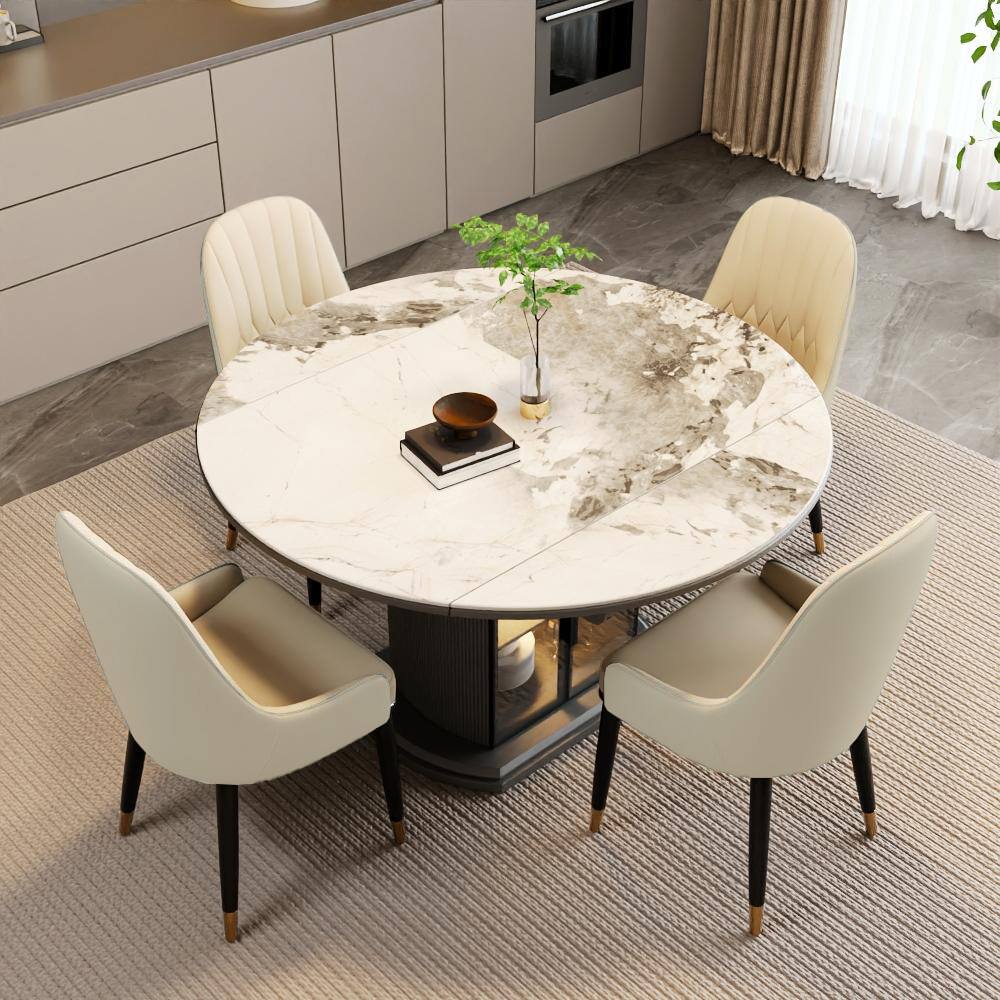 Left. POVISON - Modern Upholstered Dining Chairs Set of 2, Leather Dining Chairs with Arms, Breakfast Table Chairs, Beige - Gray & Beige PU Leather.