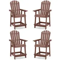 Costway 4 PCS Bar Stool HDPE Patio Chair with Armrest Footrest Home Indoor Outdoor - Brown - Front_Zoom