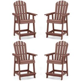 Costway - 4 PCS Bar Stool HDPE Patio Chair with Armrest Footrest Home Indoor Outdoor - Brown