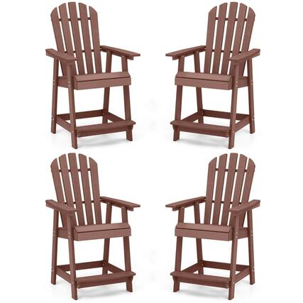 Front. Costway - 4 PCS Bar Stool HDPE Patio Chair with Armrest Footrest Home Indoor Outdoor - Brown.