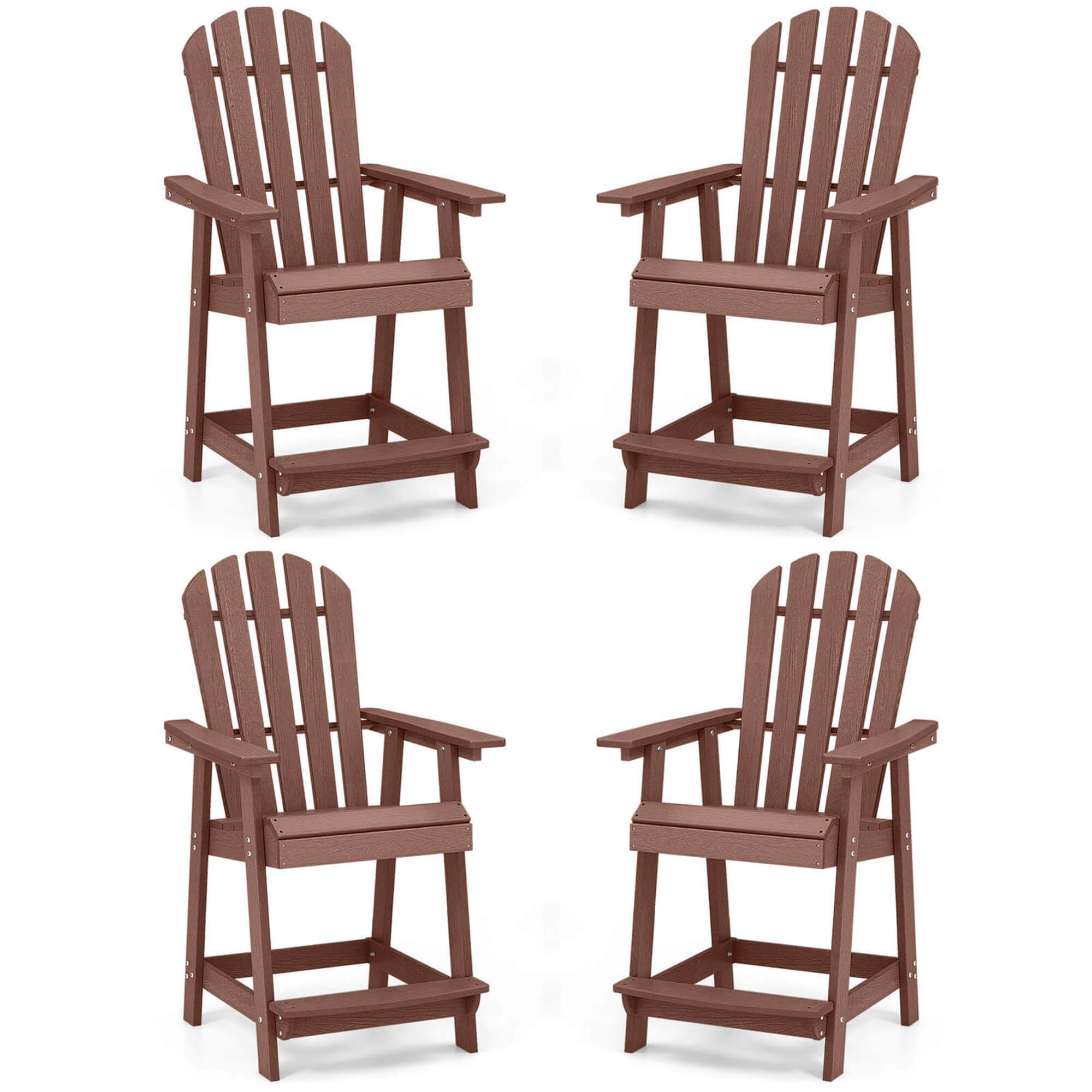 Front. Costway - 4 PCS Bar Stool HDPE Patio Chair with Armrest Footrest Home Indoor Outdoor - Brown.