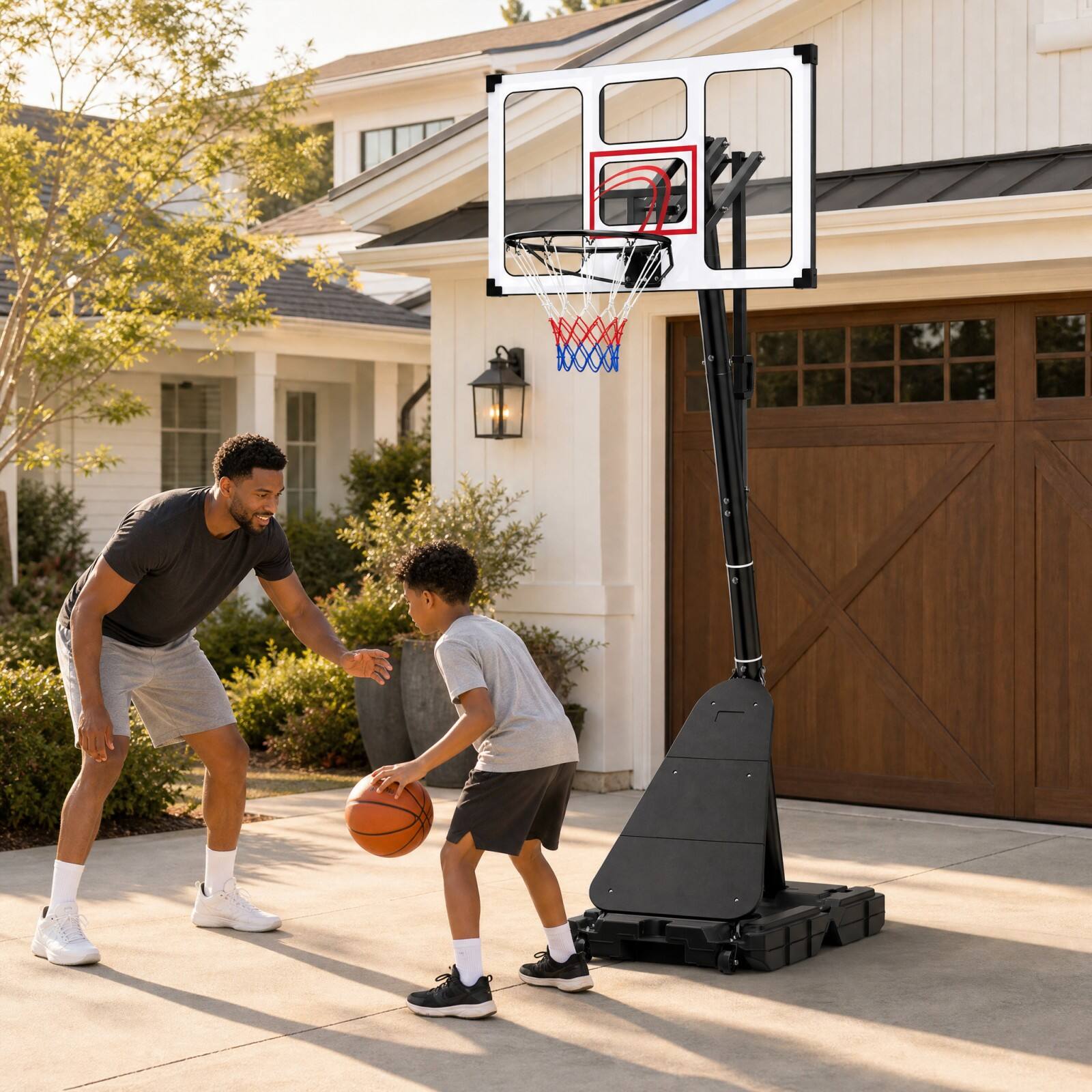 Alt View 3. Costway - Costway Portable Basketball Hoop 4.9-10 FT Adjustable Goal with Rebounder Base Wheels - Black.
