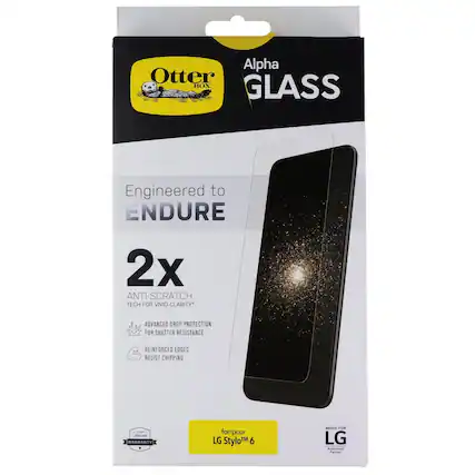 Alpha Otter BOX GLASS Engineered to ENDURE 2x ANTI-SCRATCH TECH FOR VIVID CLARITY* ADVANCED DROP PROTECTION FOR SHATTER RESISTANCE REINFORCED EDGES RESIST CHIPPING Lifetime WARRANTY for/pour LG Stylo™ 6 MADE FOR LG