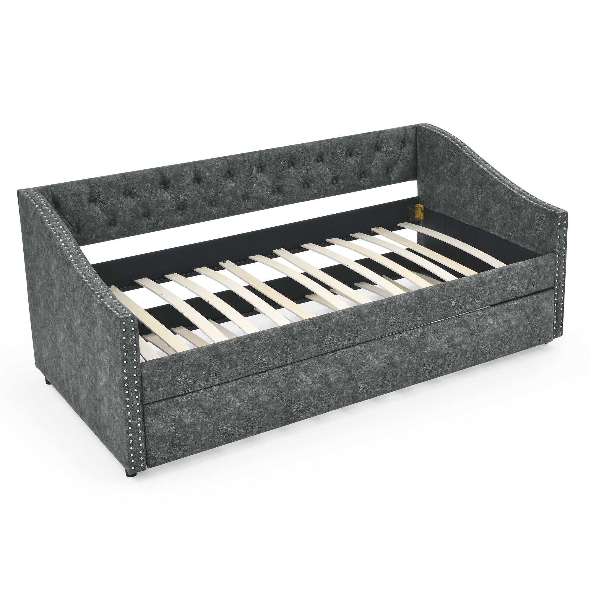 Alt View 2. Tiramisubest - Twin Size Daybed with Twin Size Trundle Upholstered Tufted Sofa Bed, Grey (80.5"x41"x30.5") - Grey.