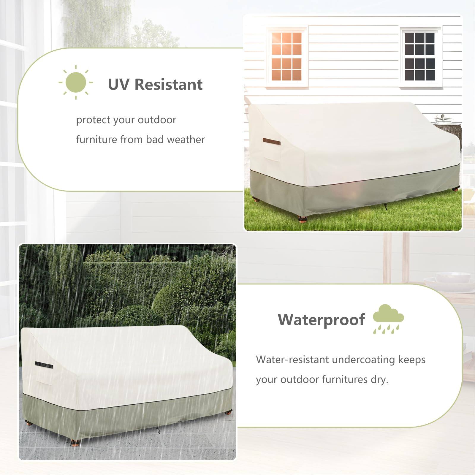 UV Resistant  
protect your outdoor furniture from bad weather  

Waterproof  
Water-resistant undercoating keeps your outdoor furniture dry.