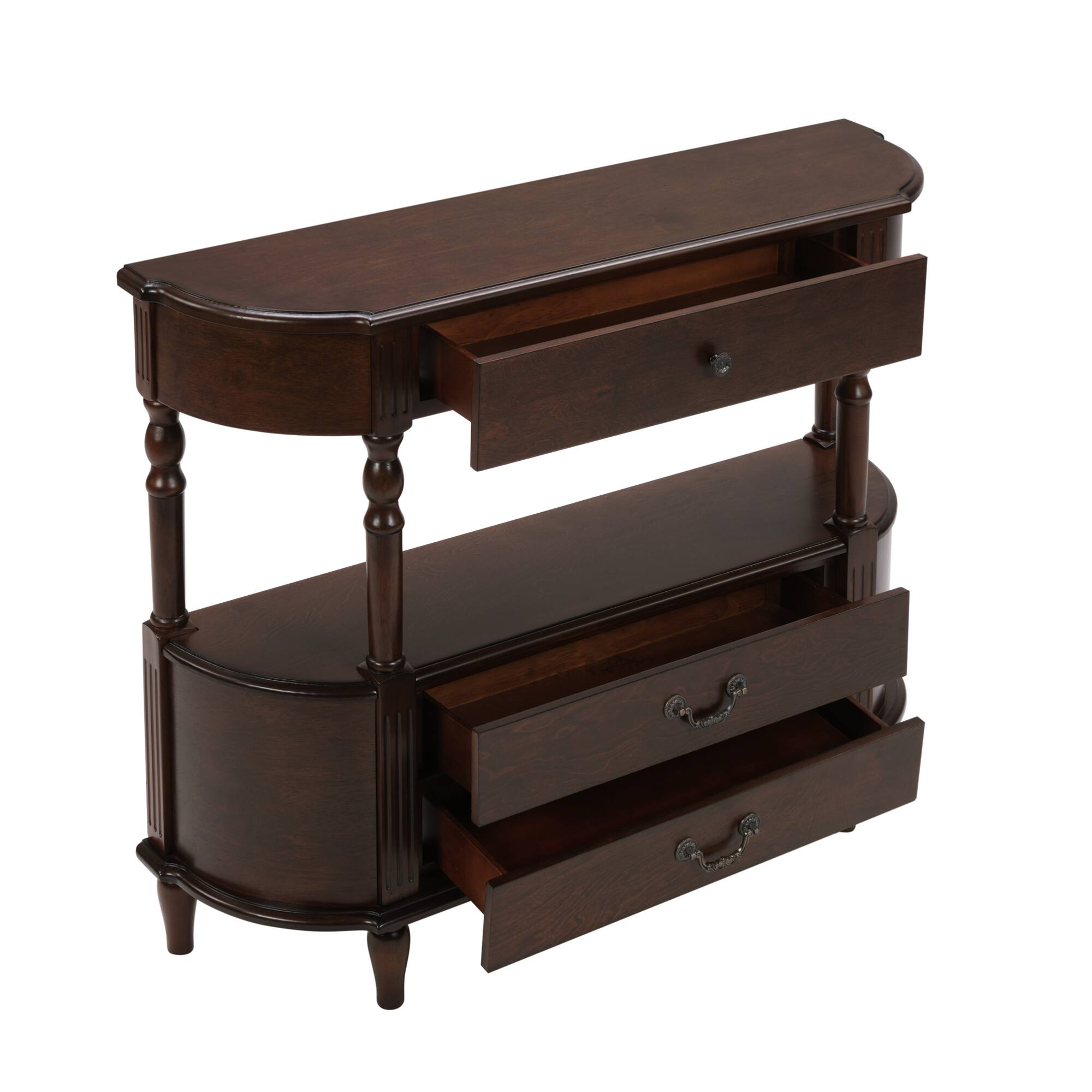 Alt View 7. GOODSILO - Retro Curved Wood Console Table with Drawers and Storage Shelf for Living Room and Hallway Entryway - Espresso.