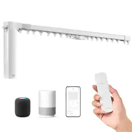 VEVOR - Smart Electric Curtain Track, 71-118 inch Adjustable Length, Motorized Rod with Remote, Ceiling and Wall Mount - White