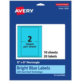 Avery - Printable Rectangle Labels, Bright 5" x 6", 20ct - Blue
