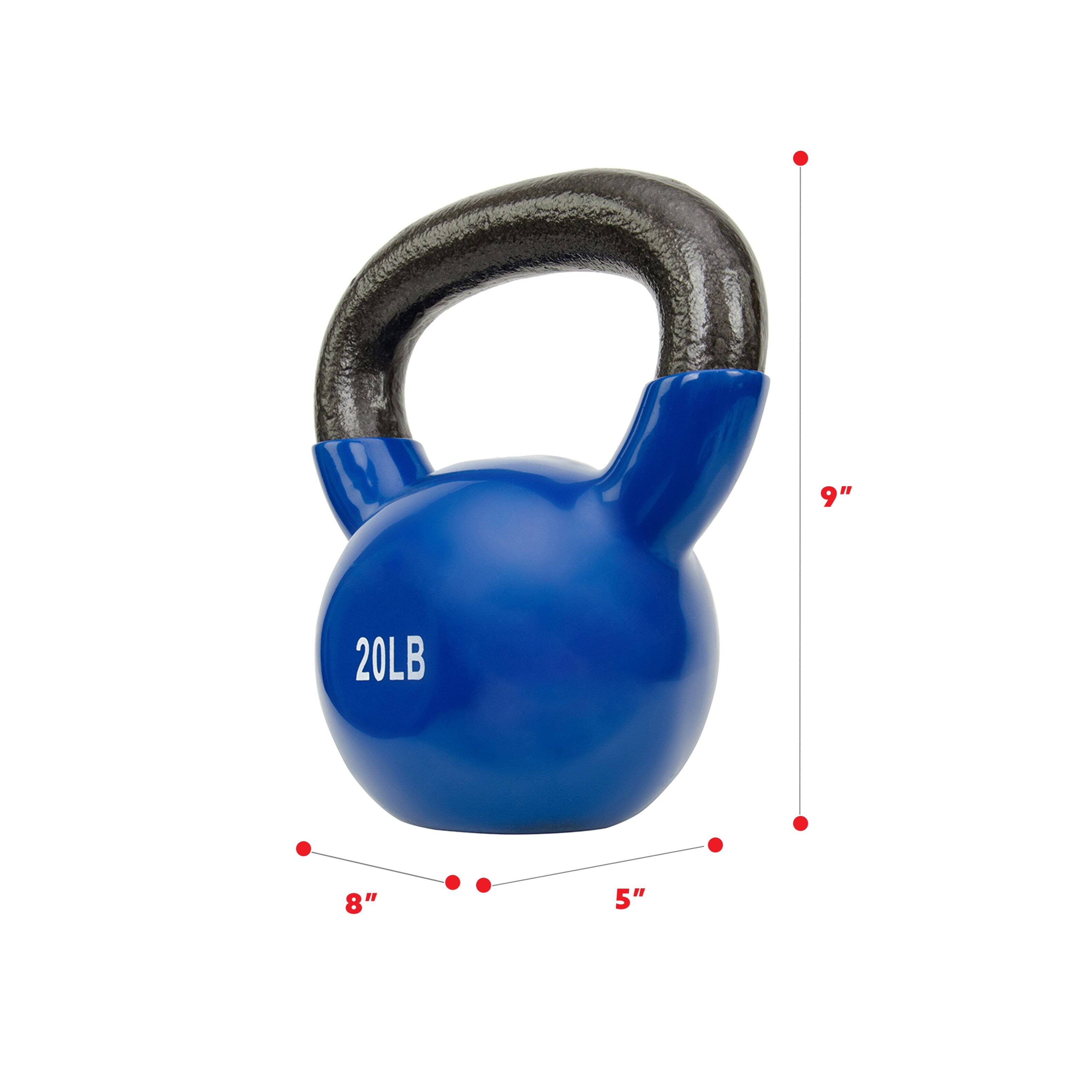 Angle. Sunny Health & Fitness - Vinyl Coated Kettlebell 20lbs - Blue.