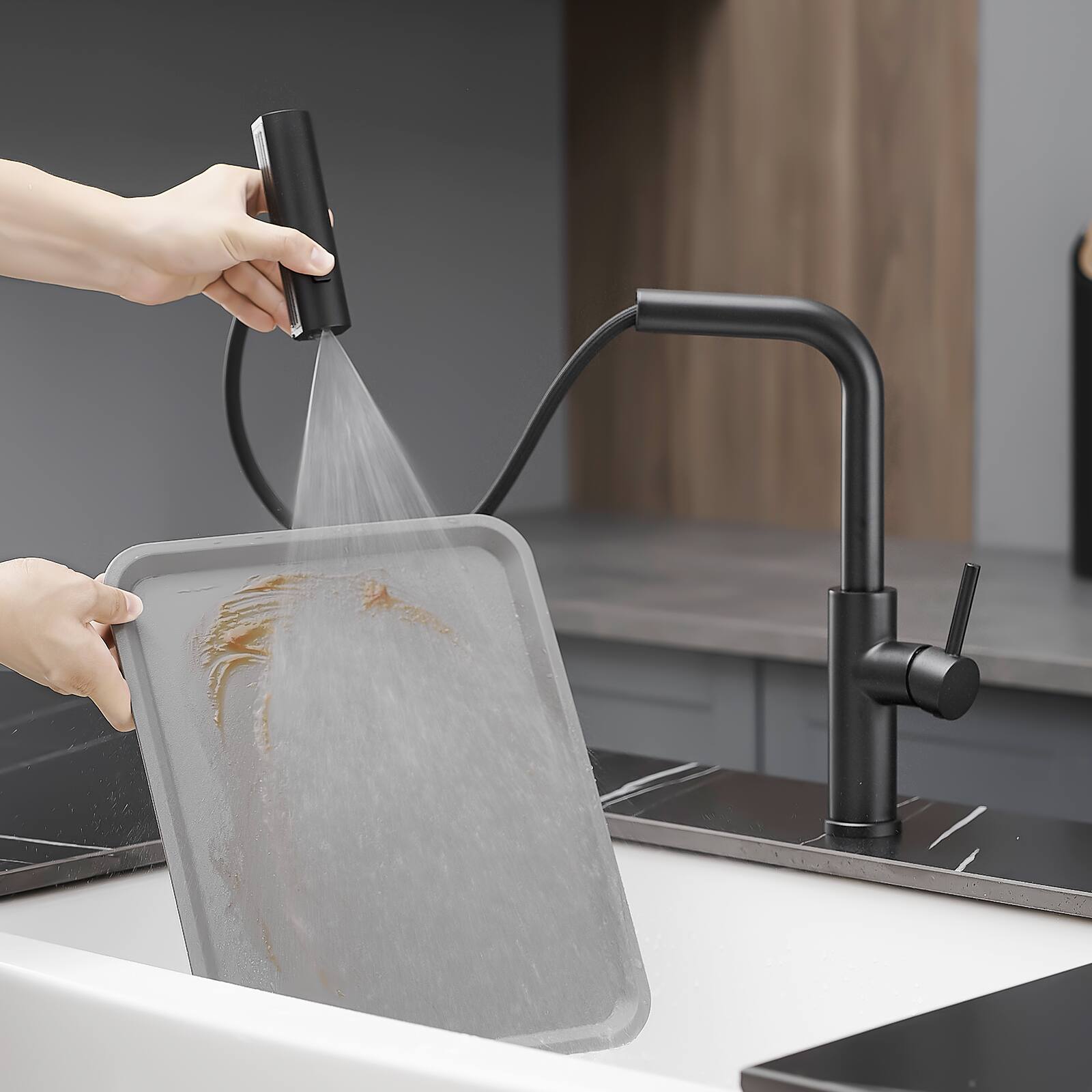 Alt View 1. Siljoy - Kitchen Sink Faucet, Black Kitchen Faucets with Pull out Sprayer,Kitchen Bar Faucet Single Hole Faucet - Black.