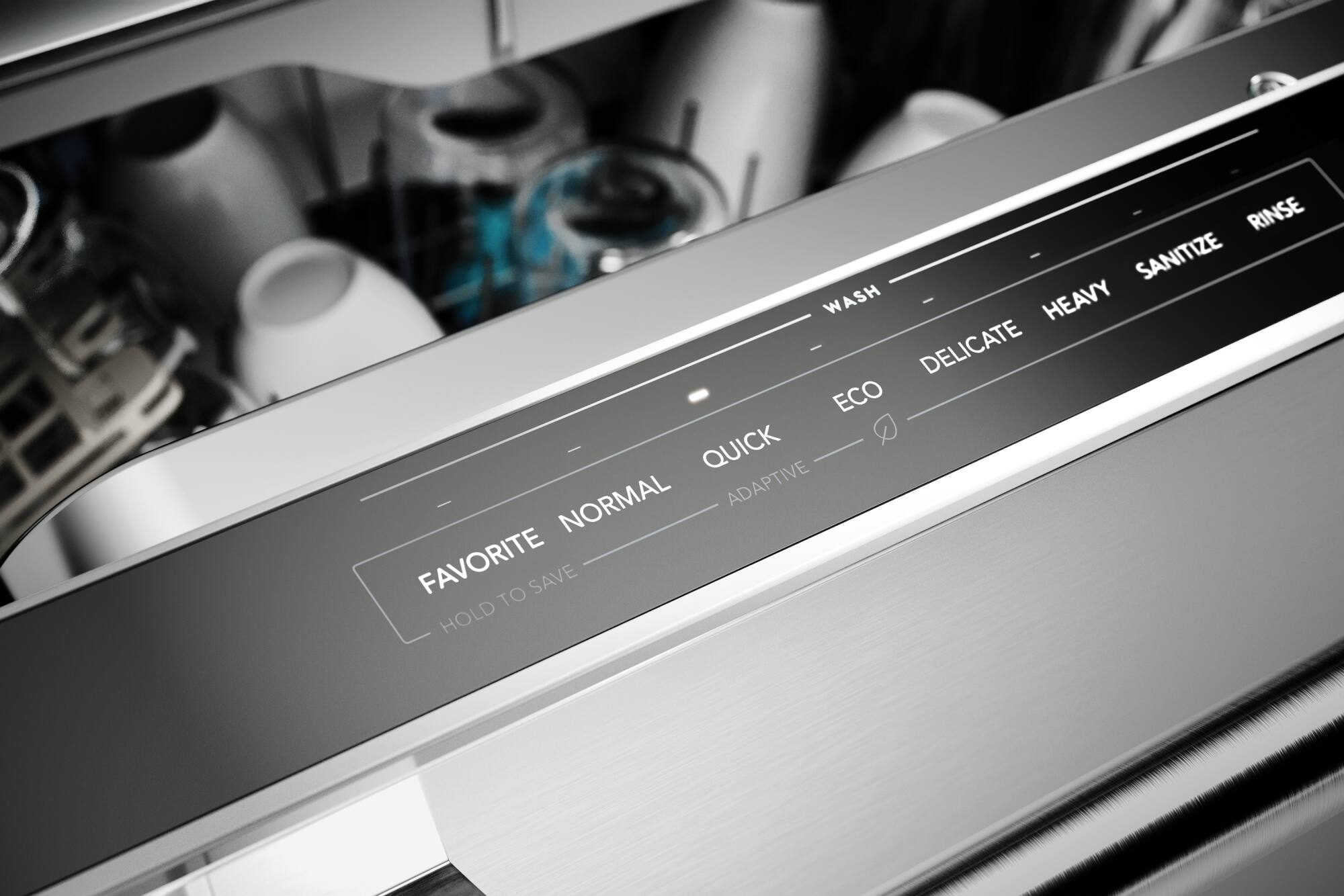 RINSE SANITIZE WASH HEAVY DELICATE ECO - QUICK NORMAL ADAPTIVE FAVORITE HOLD TO SAVE