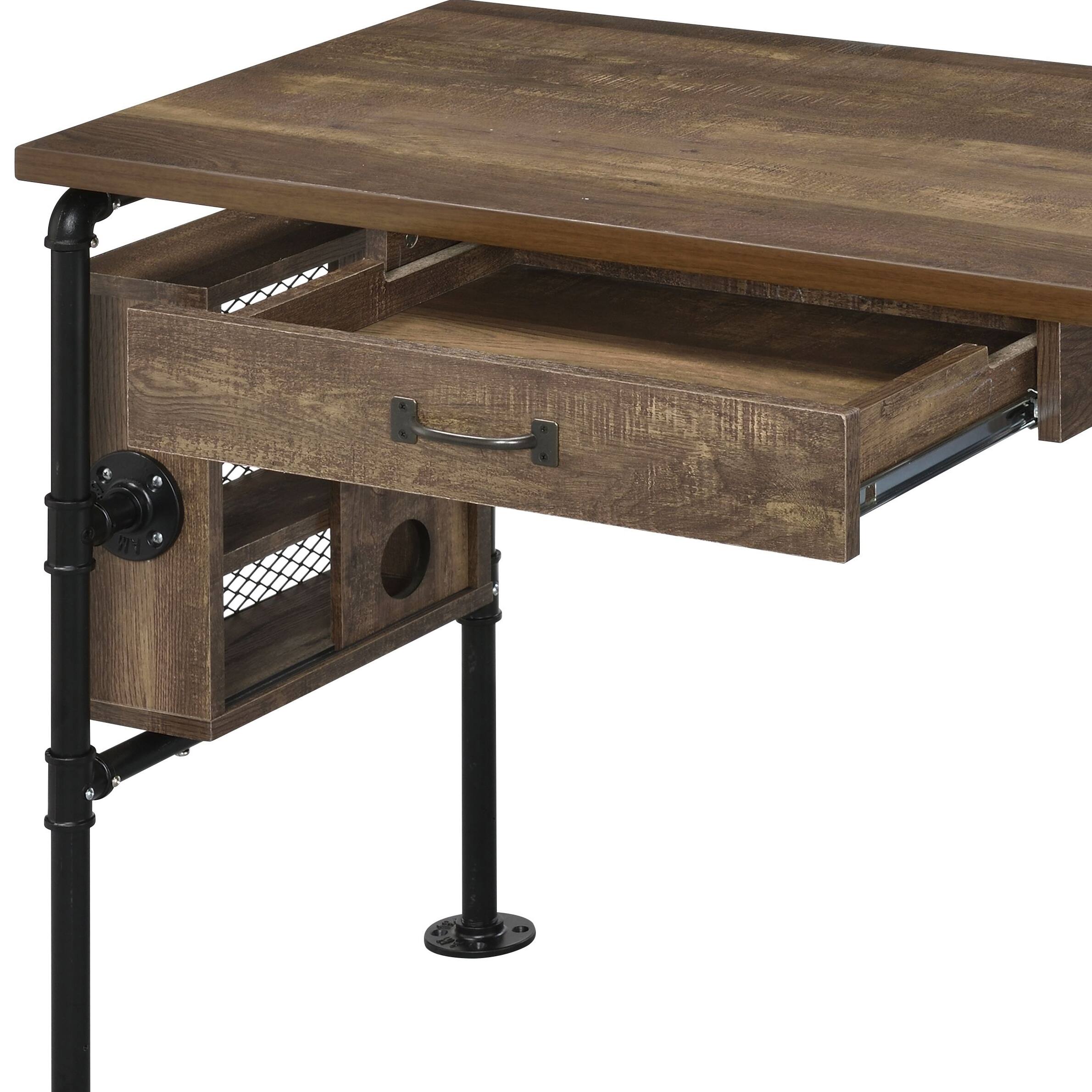 Alt View 5. APRILSOUL - Endang Weathered Oak Black Finish Writing Desk - Black.