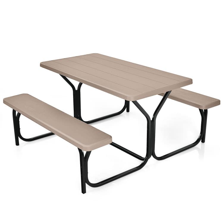 SlickBlue - Outdoor Picnic Table Set HDPE with Metal Frame, Bench Seating Included - Coffee