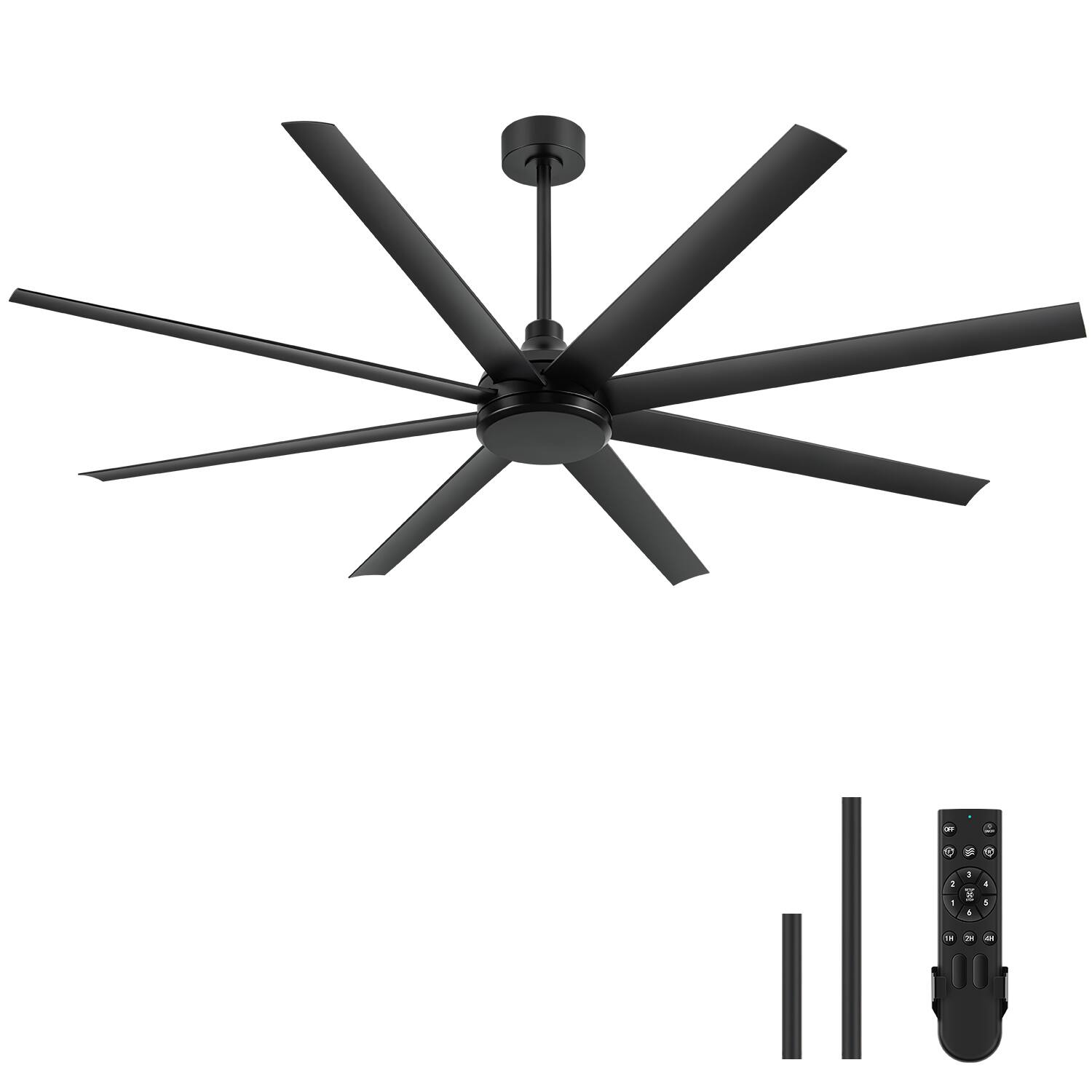 Angle. Breezary - 65-Inch Ceiling Fan with 8 ABS Blades, 6-Speed DC Motor, Remote Control with Timer, 2 Downrods, Light/No-Light Options - Black(No Light).