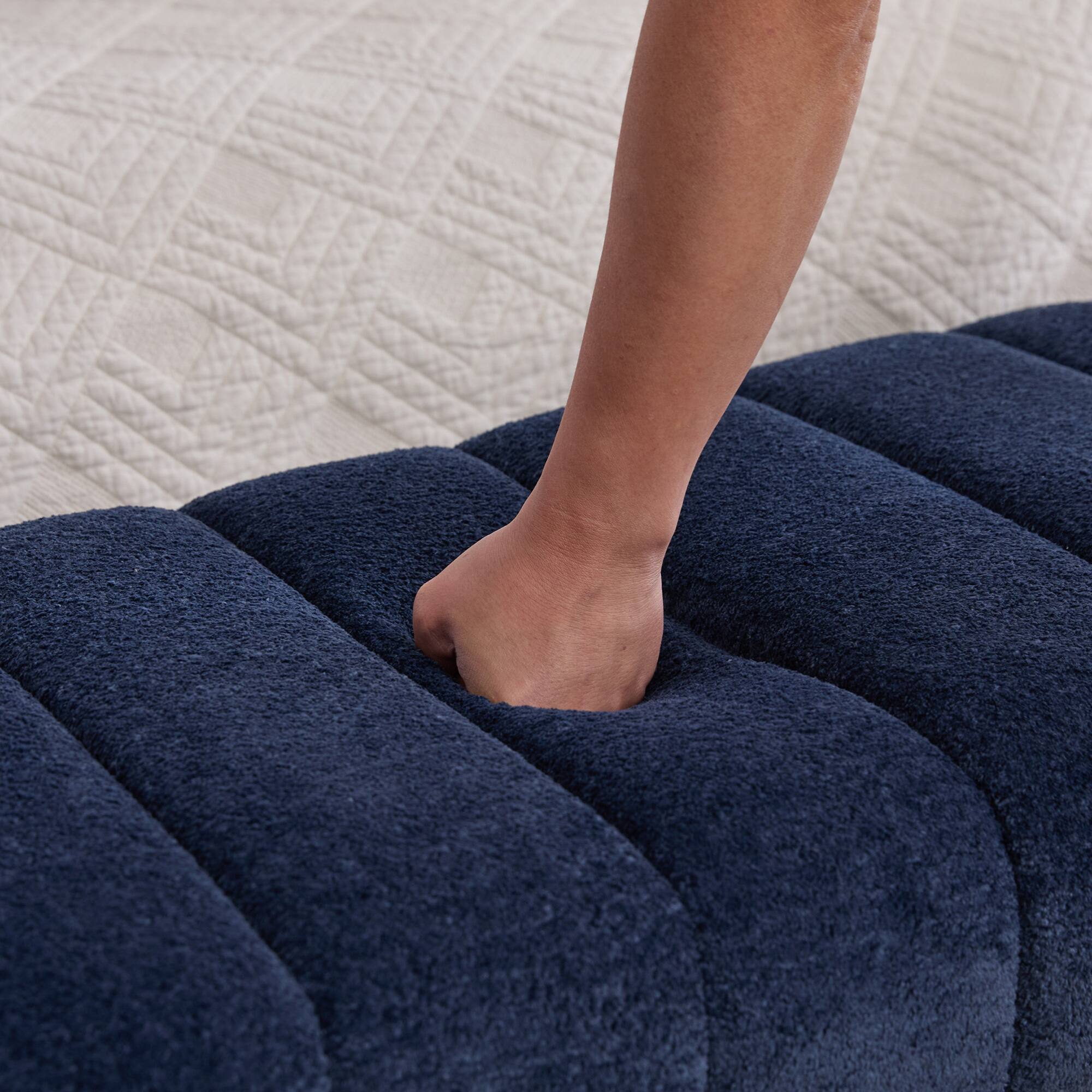 Alt View 5. GOODSILO - Modern Upholstered Armless Bed Bench with Channel Tufted Design, Multi-Functional Chenille Ottoman Foot Stool - Navy.