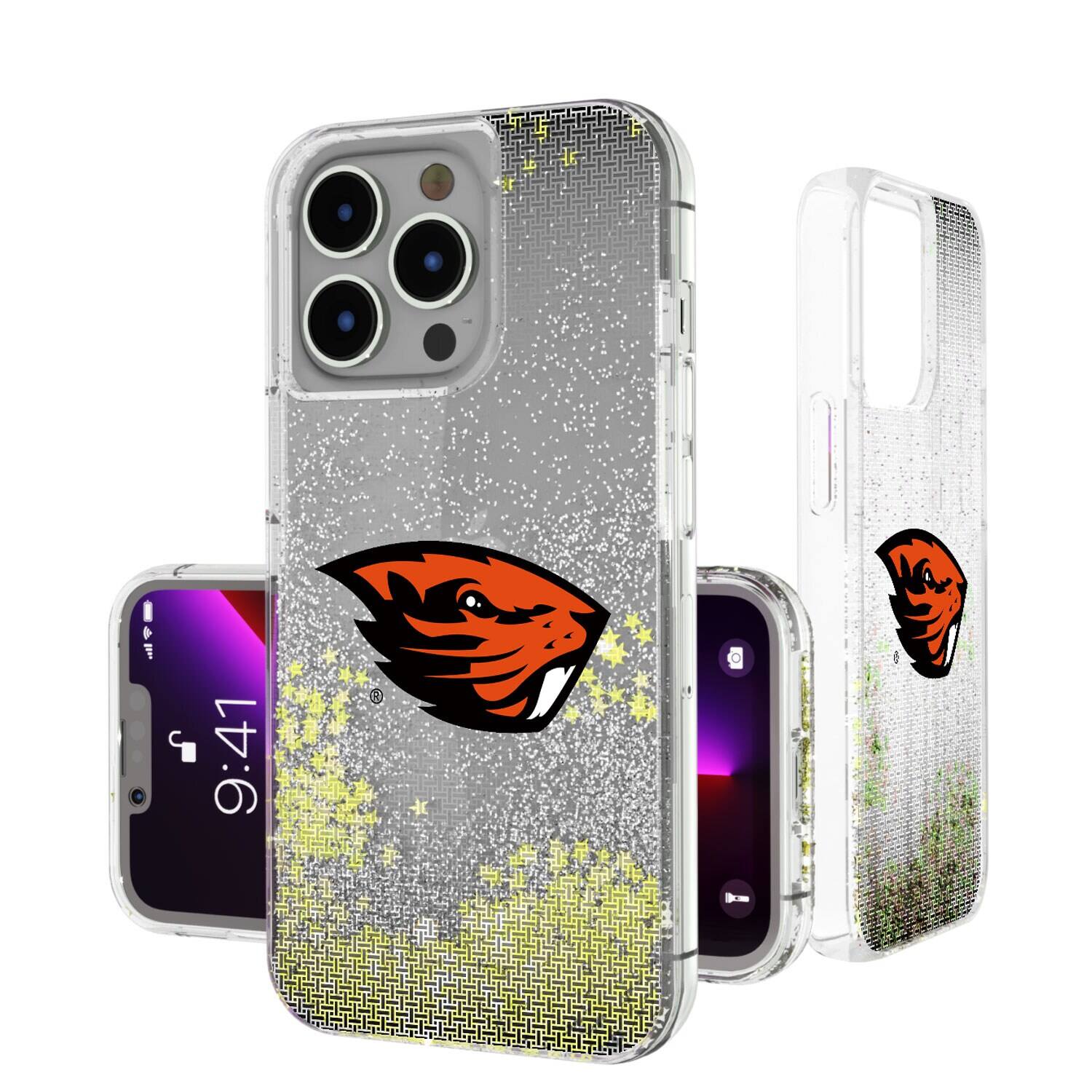 Front. Keyscaper - Oregon State Beavers Linen Logo iPhone Glitter Case - 16 Pro Max - Multicolor.