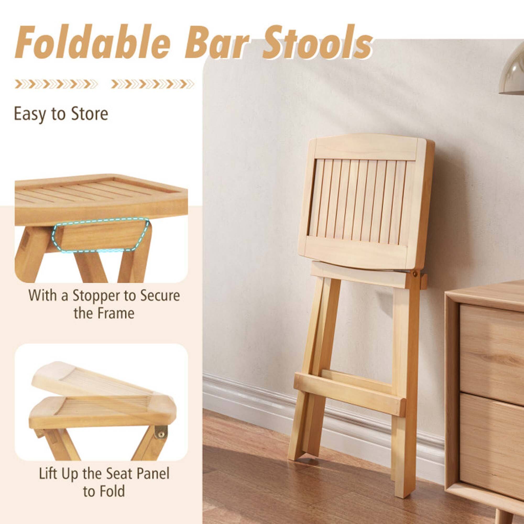 Foldable Bar Stools

Easy to Store

With a Stopper to Secure the Frame

Lift Up the Seat Panel to Fold