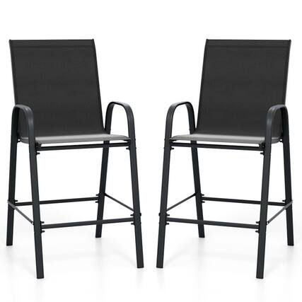Front. Boyel Living - Black with Armrests Outdoor Durable Set of 2 Bar Stools - Black.