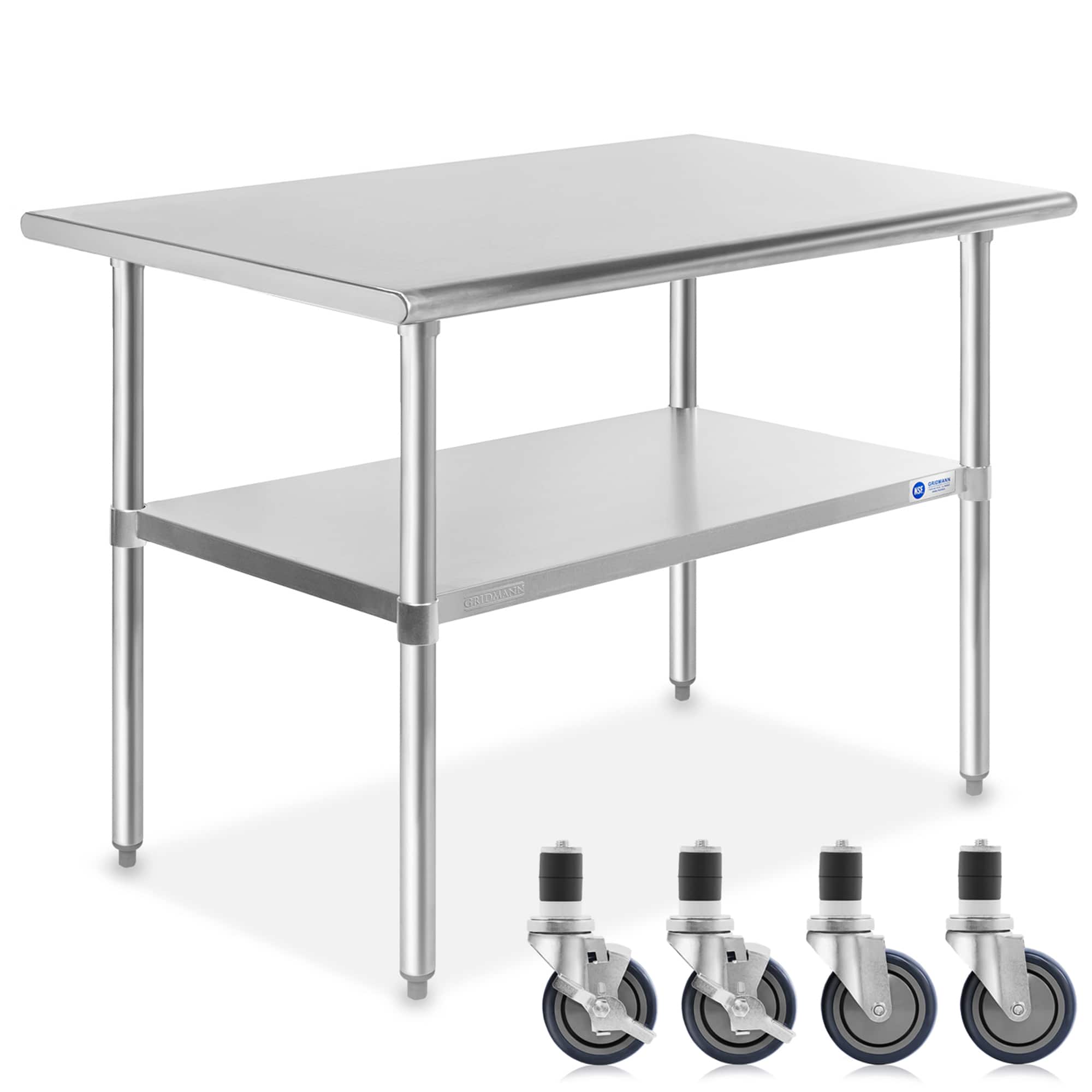 GRIDMANN - 48 x 30-in NSF Stainless Steel Prep Table with 4 Casters - Silver