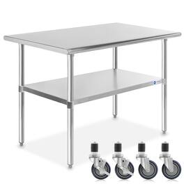 GRIDMANN - 48 x 30-in NSF Stainless Steel Prep Table with 4 Casters - Silver