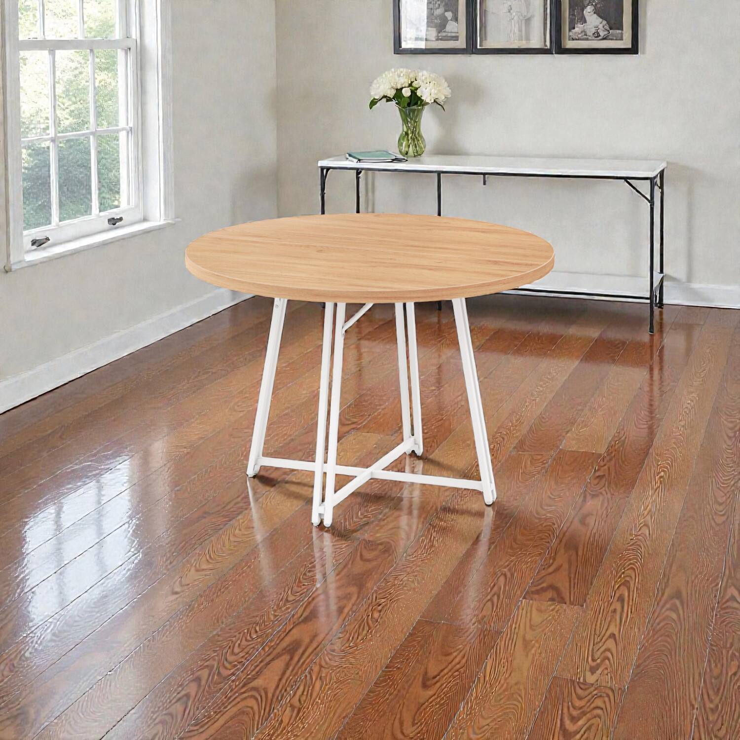 Hivvago - Cross Base Round Dining Table, 47 Inches, Ideal for 4-6 Guests - Natural
