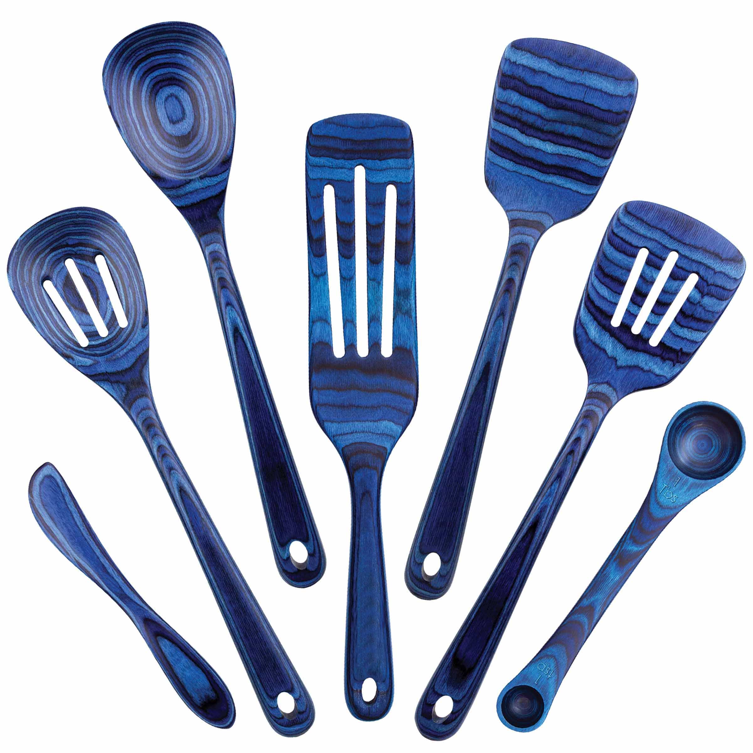 Front. Baltique - Malta Collection 7 Piece Cooking Utensil Set, Safe for Nonstick - Blue.