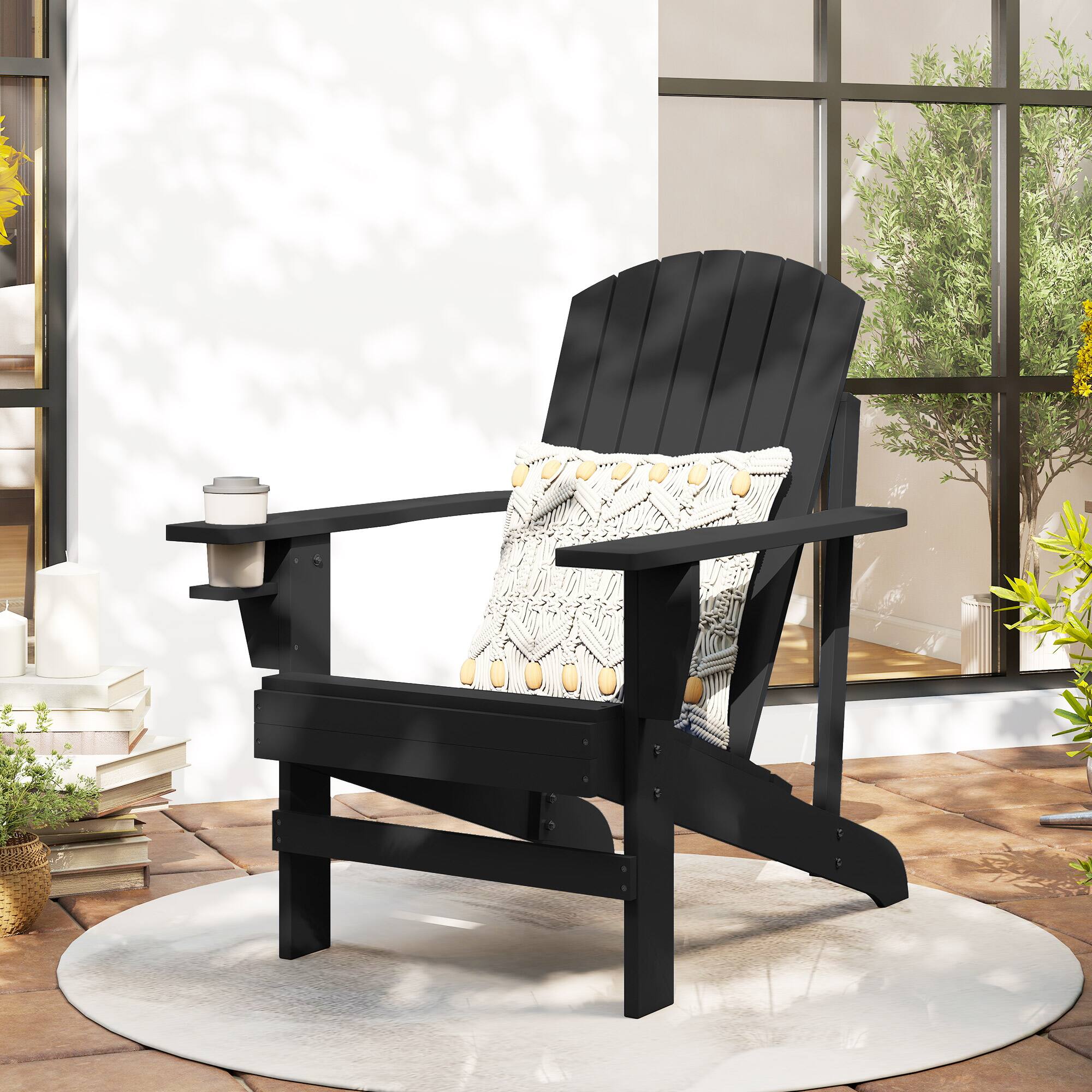Alt View 1. Outsunny - Adirondack Chair, Outdoor Fire Pit and Porch Seating - Black.