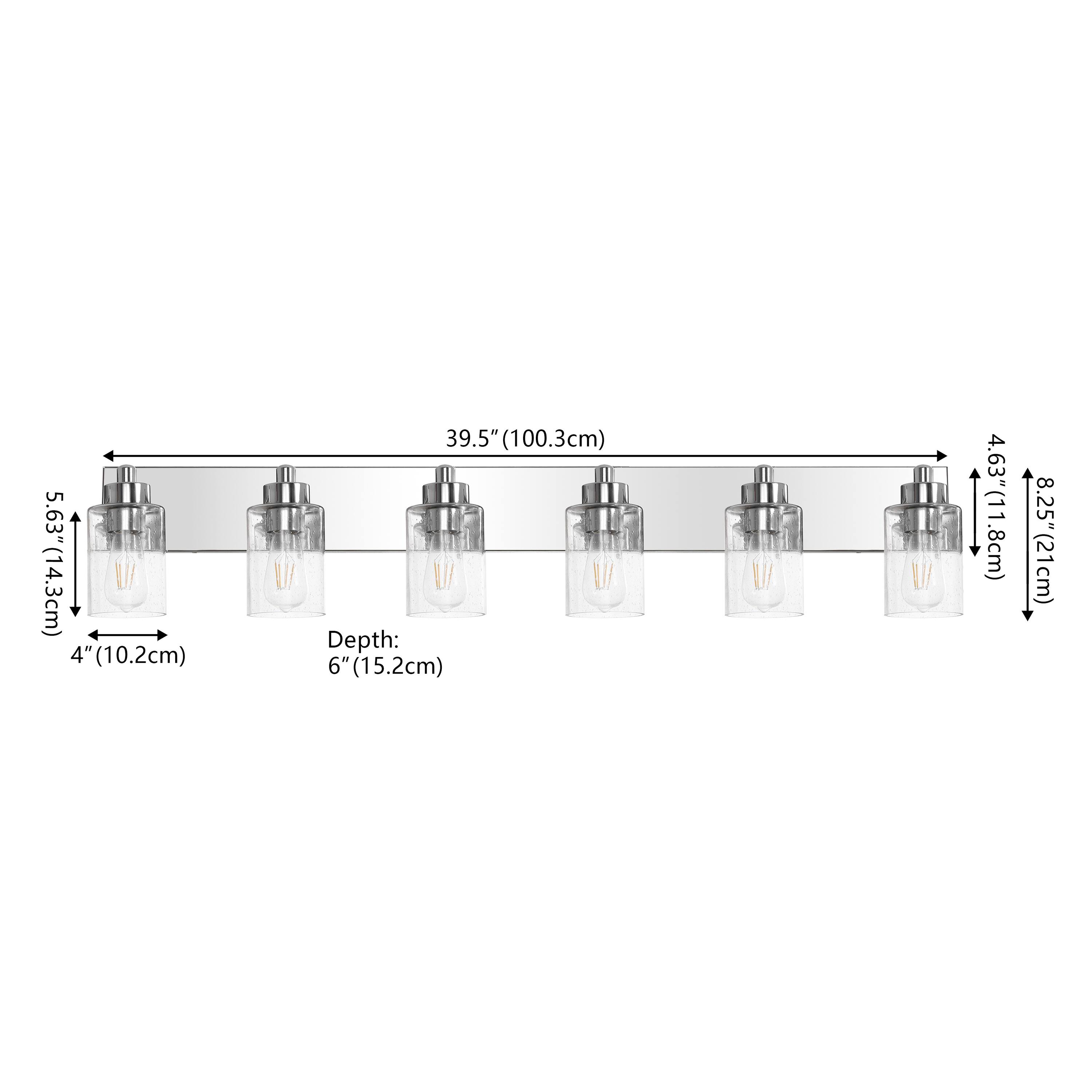 5.63" (14.3cm)  
4" (10.2cm)  
39.5" (100.3cm)  
Depth: 6" (15.2cm)  
4.63" (11.8cm)  
8.25" (21cm)