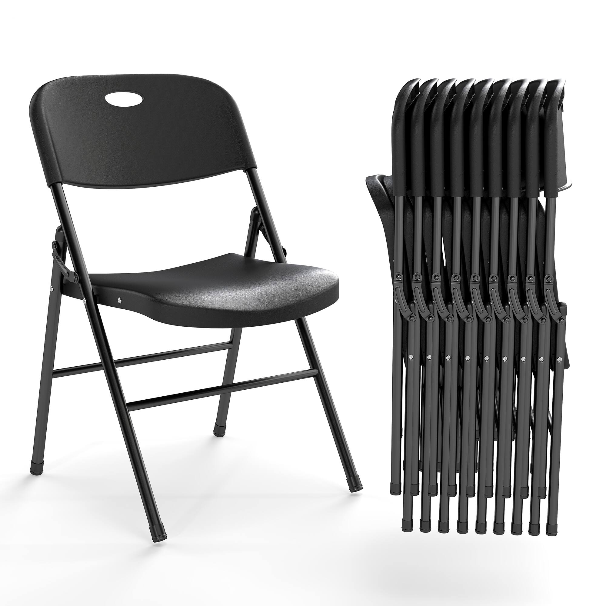Essen Blissed - 10 Pack Large Back Folding Chair for Indoor Outdoor Events, Wedding, Party, Restaurant, Meeting Room - Black