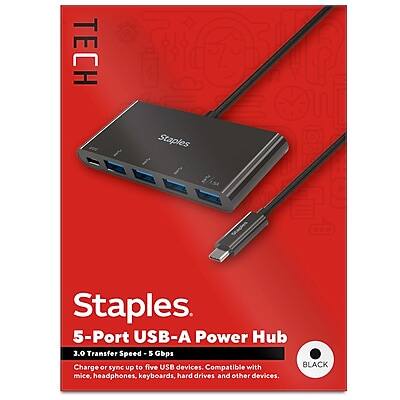 Staples TECH - 5-Port USB 3.0 Hub, (ST62372) - Black