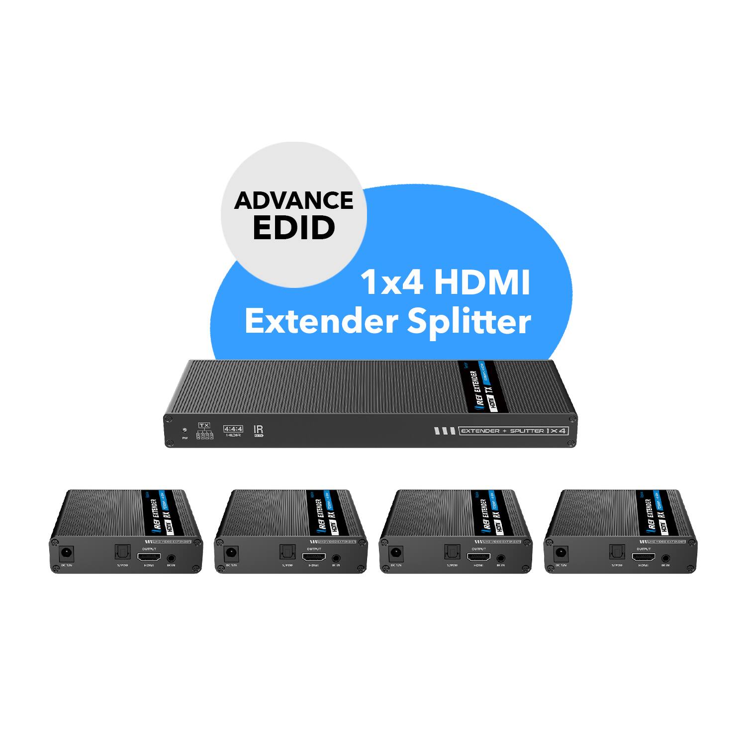 ADVANCE EDID 1x4 HDMI Extender Splitter & POA I RET 5 1 TE : 444 : R I ATENLER c STTER - - E I T RE 6 - ER e I 1 FR I. - . Jndrr Il RE 6 .O I 1 NIT - ! I ! i | 1 - - : - i - - - : : : - I :