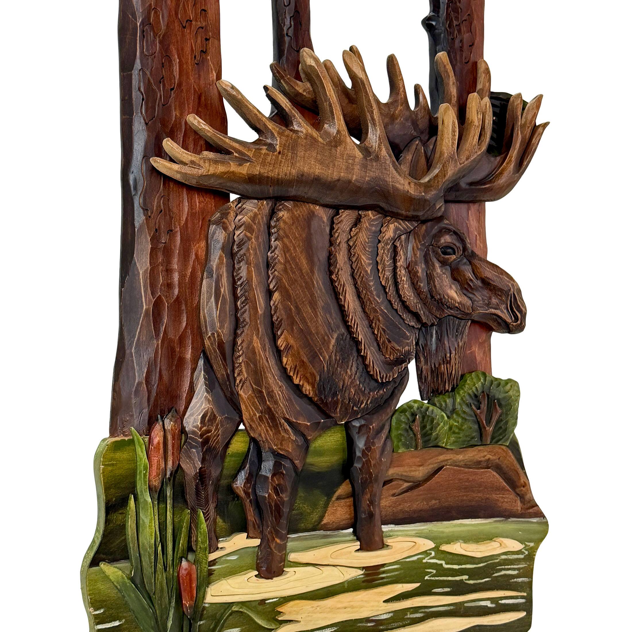 Alt View 8. Zeckos - 31x17 Intarsia Wood Moose Wall Sculpture Rustic Cabin Lodge Wildlife Decor - Brown.