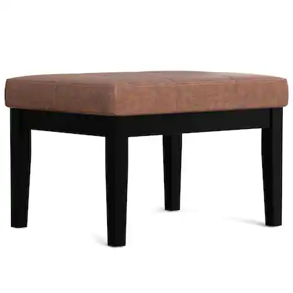 Front. Fabibe - Contemporary Wood Bench Brown Lacey inch Wide Rectangle Tufted Ottoman - Distressed Saddle Brown Small Tufted Ottoman.