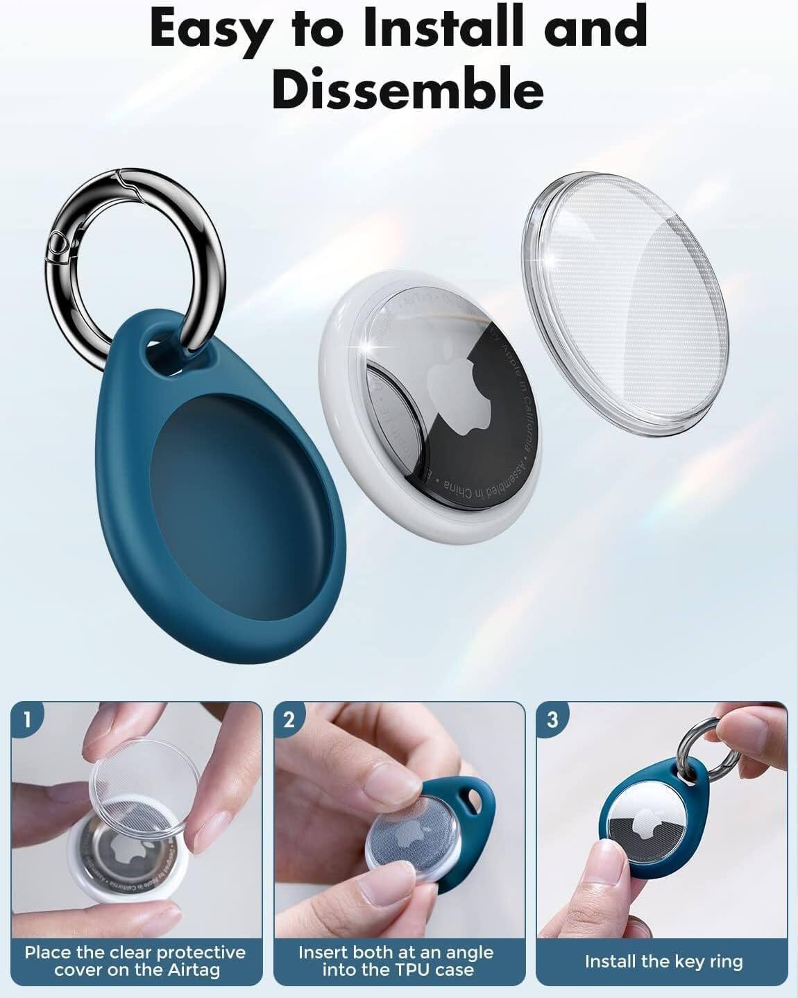 UNBREAKcable AirTag Holder 4 Pack, Air Tag Case with Metal Keychain ...