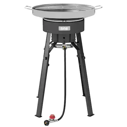 Front. FEASTO - Stainless Steel Concave Comal Set, Discada with High-Power Burner & Adjustable Stand, Outdoor Cook - Stainless Steel.