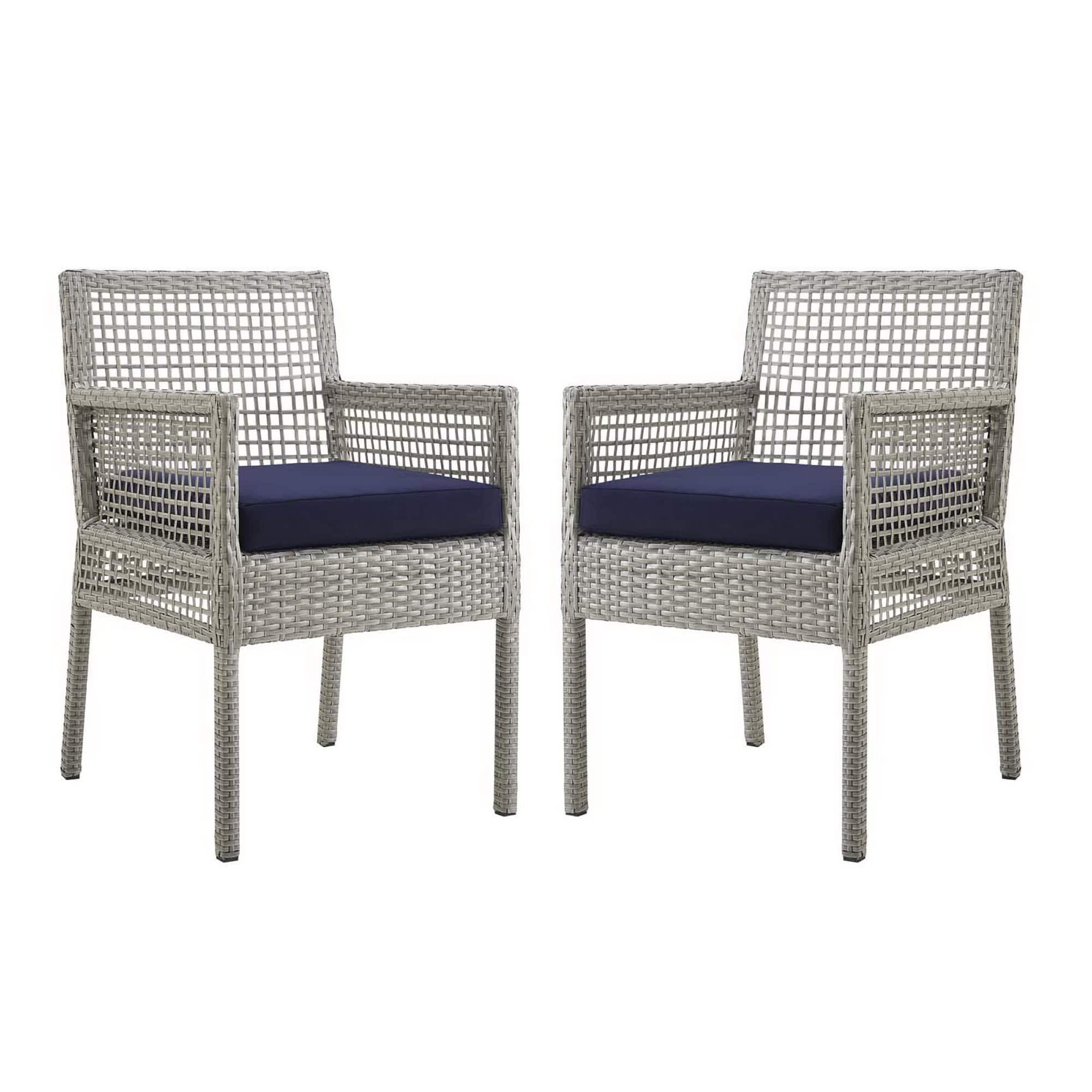Aura Outdoor Patio Wicker Rattan Dining Armchair Set of 2 by Modway - Gray Navy