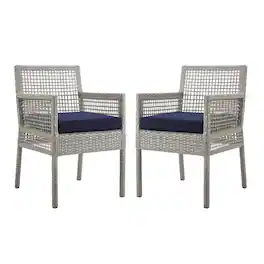 Aura Outdoor Patio Wicker Rattan Dining Armchair Set of 2 by Modway - Gray Navy